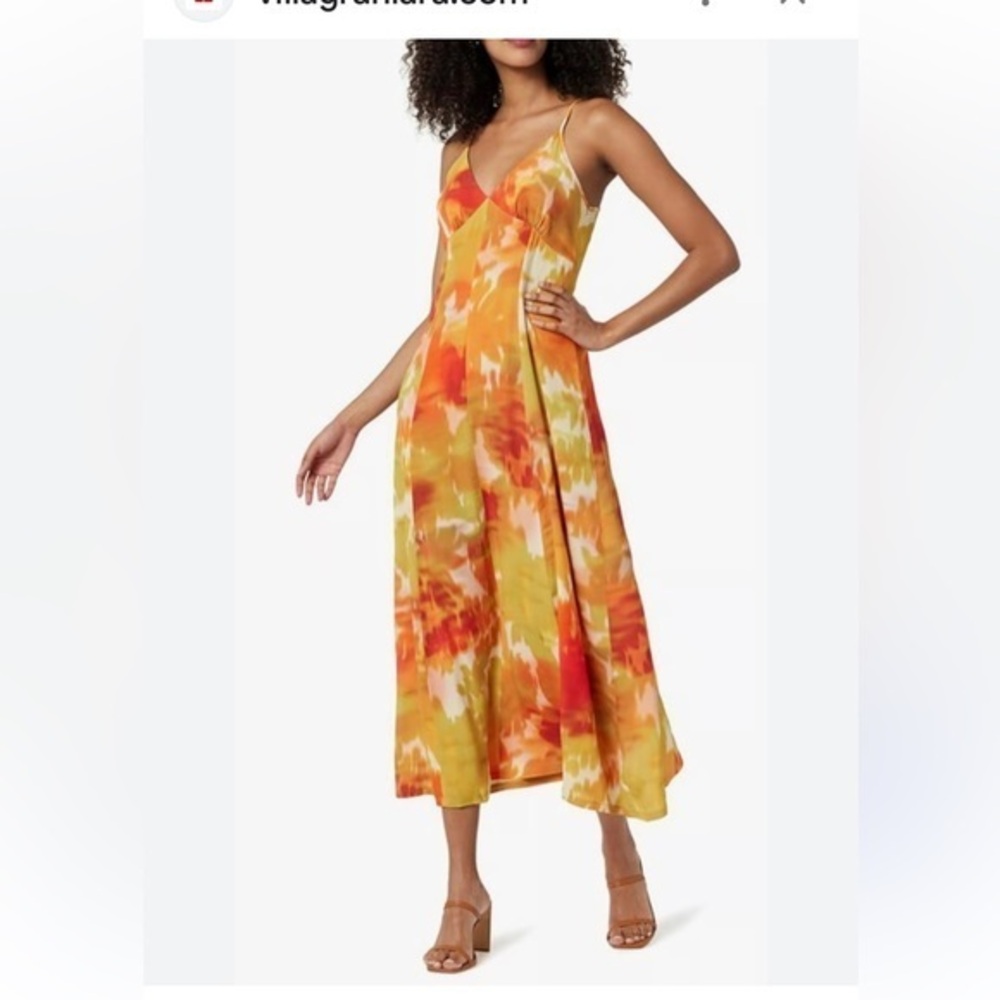 NWT The Drop Isa V-Neck Maxi Dress in orange watercolor print size XX small.